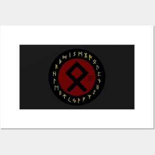 Red Othala Futhark Rune Symbol Posters and Art